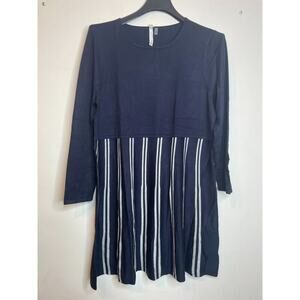 NY Collection Sweater Womens Dress Navy White Size 1X Long Sleeve Stripe A-Lined